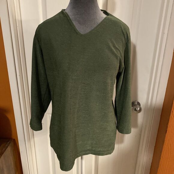 TR Bentley Top Women’s Size Large Green 3/4 Sleeve V Neck Stretch Made In USA - Picture 1 of 11